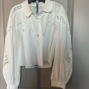 White Embroidered Cropped Blouse